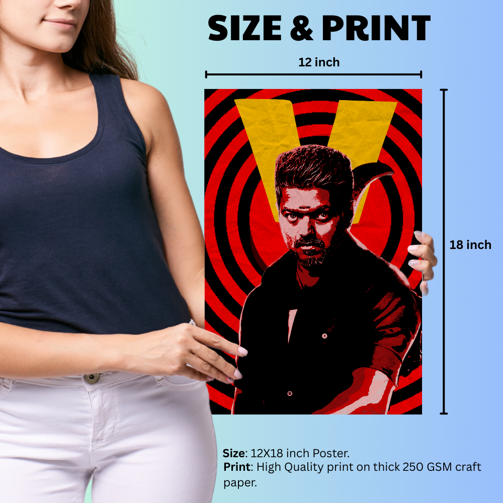Actor Vijay Frame Poster, Tamil Movie Framed Poster, Tamil Movie Posters, Tamil Actors Posters for wall decor, room decor, Living aera, Dining hall Tamil Cinema wall