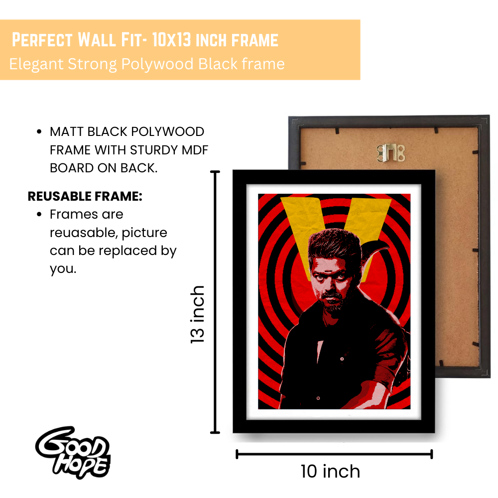 Actor Vijay Frame Poster, Tamil Movie Framed Poster, Tamil Movie Posters, Tamil Actors Posters for wall decor, room decor, Living aera, Dining hall Tamil Cinema wall