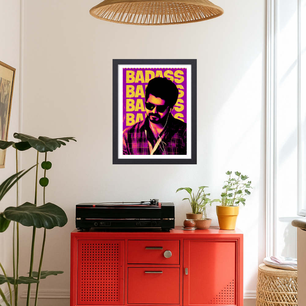 Actor Vijay “Badass” Poster Frame, Tamil Movie Framed Poster, Tamil Movie Posters, Tamil Actors Posters for wall decor, room decor, Living aera, Dining hall Tamil Cinema wall art