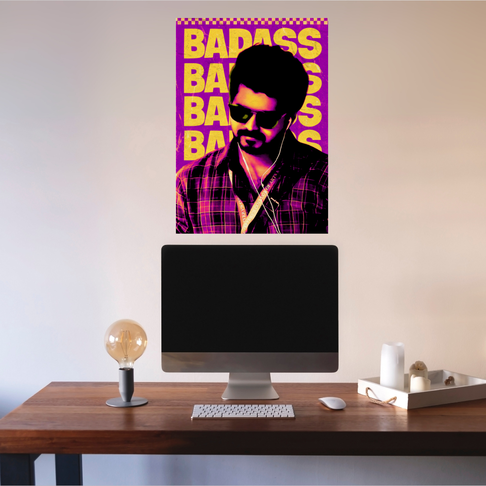 Actor Vijay “Badass” Poster Frame, Tamil Movie Framed Poster, Tamil Movie Posters, Tamil Actors Posters for wall decor, room decor, Living aera, Dining hall Tamil Cinema wall art
