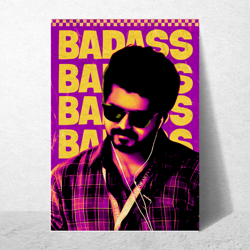 Actor Vijay “Badass” Poster Frame, Tamil Movie Framed Poster, Tamil Movie Posters, Tamil Actors Posters for wall decor, room decor, Living aera, Dining hall Tamil Cinema wall art