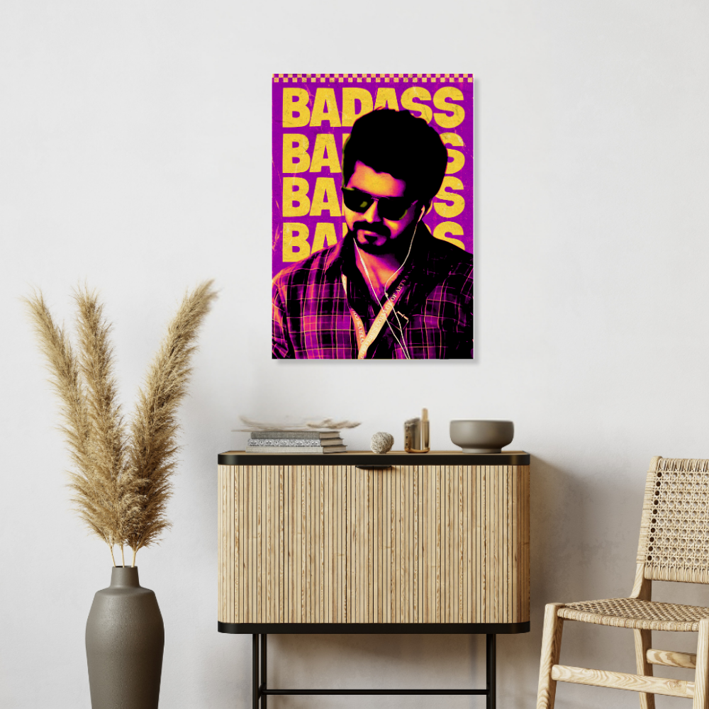 Actor Vijay “Badass” Poster Frame, Tamil Movie Framed Poster, Tamil Movie Posters, Tamil Actors Posters for wall decor, room decor, Living aera, Dining hall Tamil Cinema wall art