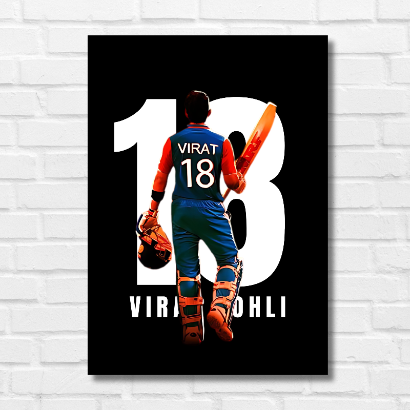 Virat Kohli Indian Cricketer Run Machine Sports Player Cricket World Cup T20 IPL Motivational Quote Matte Finish Black Color Wall Decor Posters Frame