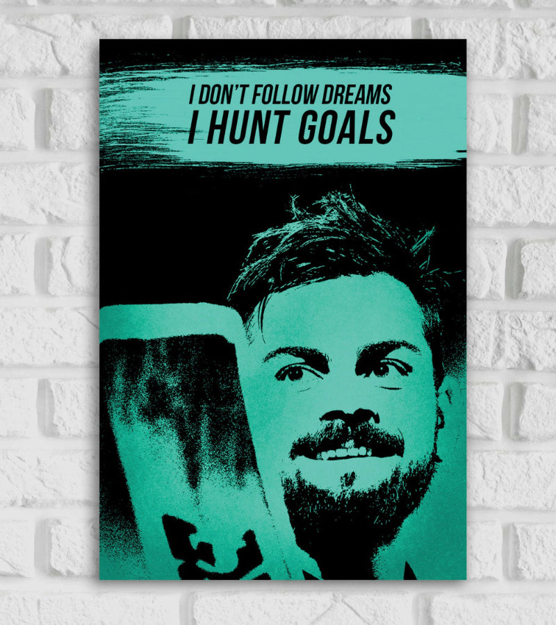 Virat Kohli Indian Cricketer Run Machine Sports Player Cricket World Cup T20 IPL Motivational Quote Matte Finish Black Color Wall Decor Posters Frame