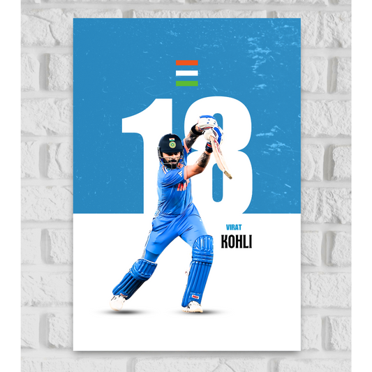 virat Kohli poster playing a flawless cover drive, showcasing his elegant batting technique and perfect timing.