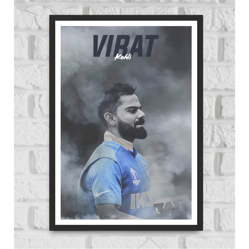 Virat Kohli Indian Cricketer Run Machine Sports Player Cricket World Cup T20 IPL Matte Finish Wall Decor Posters Frame