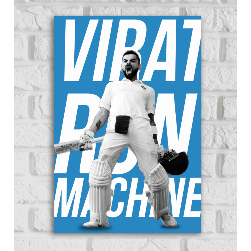 Virat Kohli Indian Cricketer Run Machine Sports Player Cricket World Cup T20 IPL Matte Finish Wall Decor Posters Frame