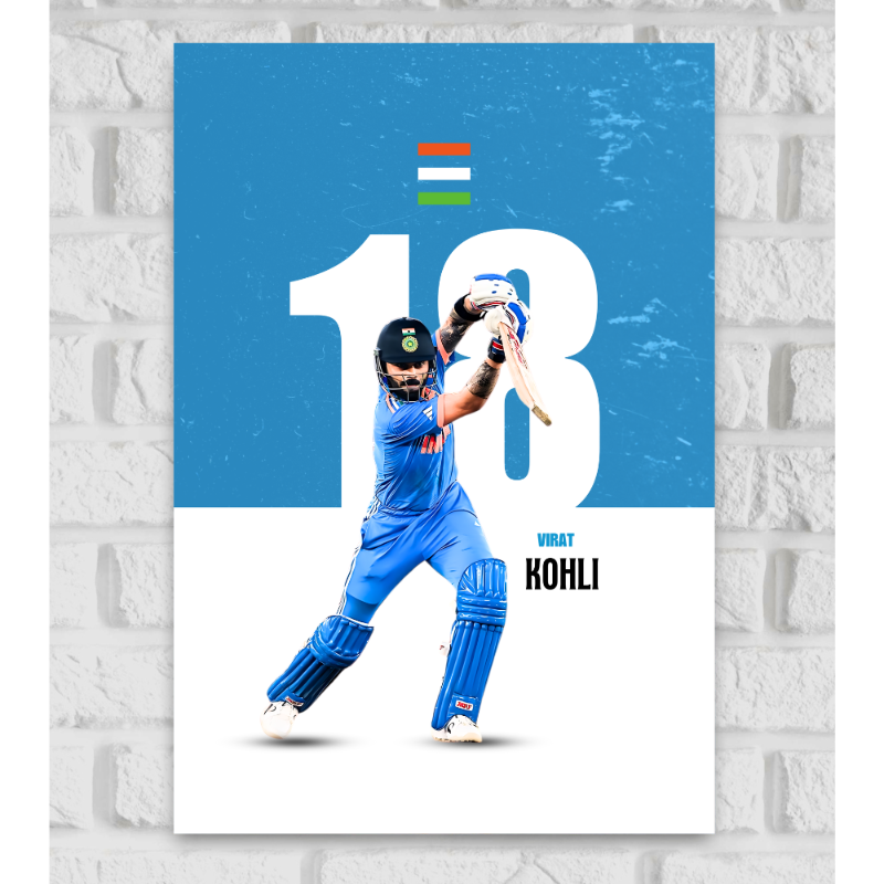 Virat Kohli Indian Cricketer Run Machine Sports Player Cricket World Cup T20 IPL Motivational Quote Matte Finish Wall Decor Posters Frame