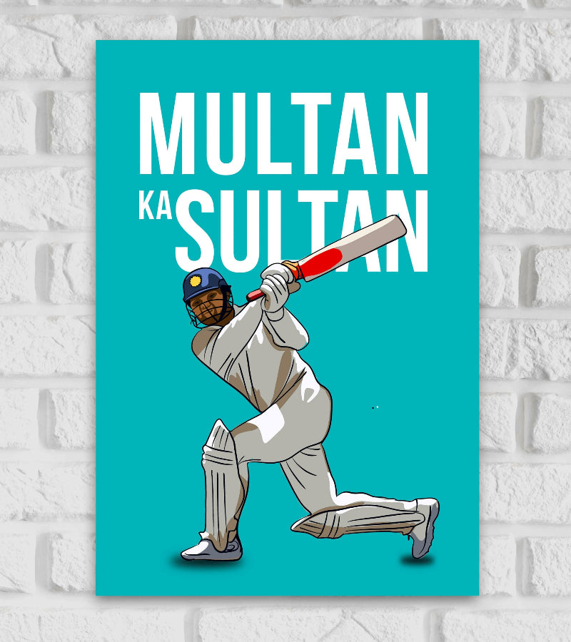 Virender Sehwag Former Indian Cricketer Gratest Batsman Multan Ka Sultan Sports Player Cricket Games World Cup T20 IPL White Blue Color Matte Finish Wall Decor Posters Frame