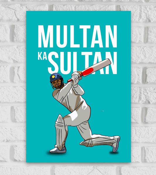 Virender Sehwag Former Indian Cricketer Gratest Batsman Multan Ka Sultan Sports Player Cricket Games World Cup T20 IPL White Blue Color Matte Finish Wall Decor Posters Frame