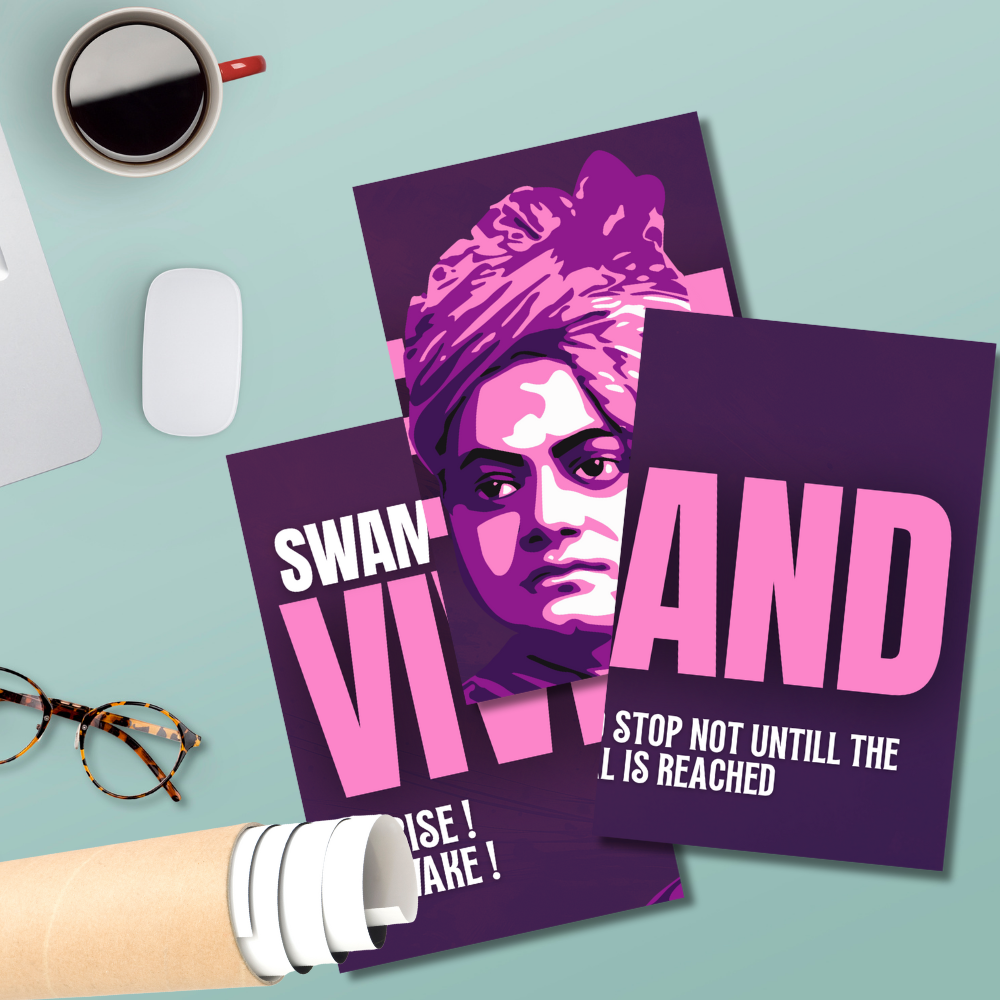 Swami Vivekananda 3-Piece Poster | Motivational Wall Art with Quote “Arise, Awake!