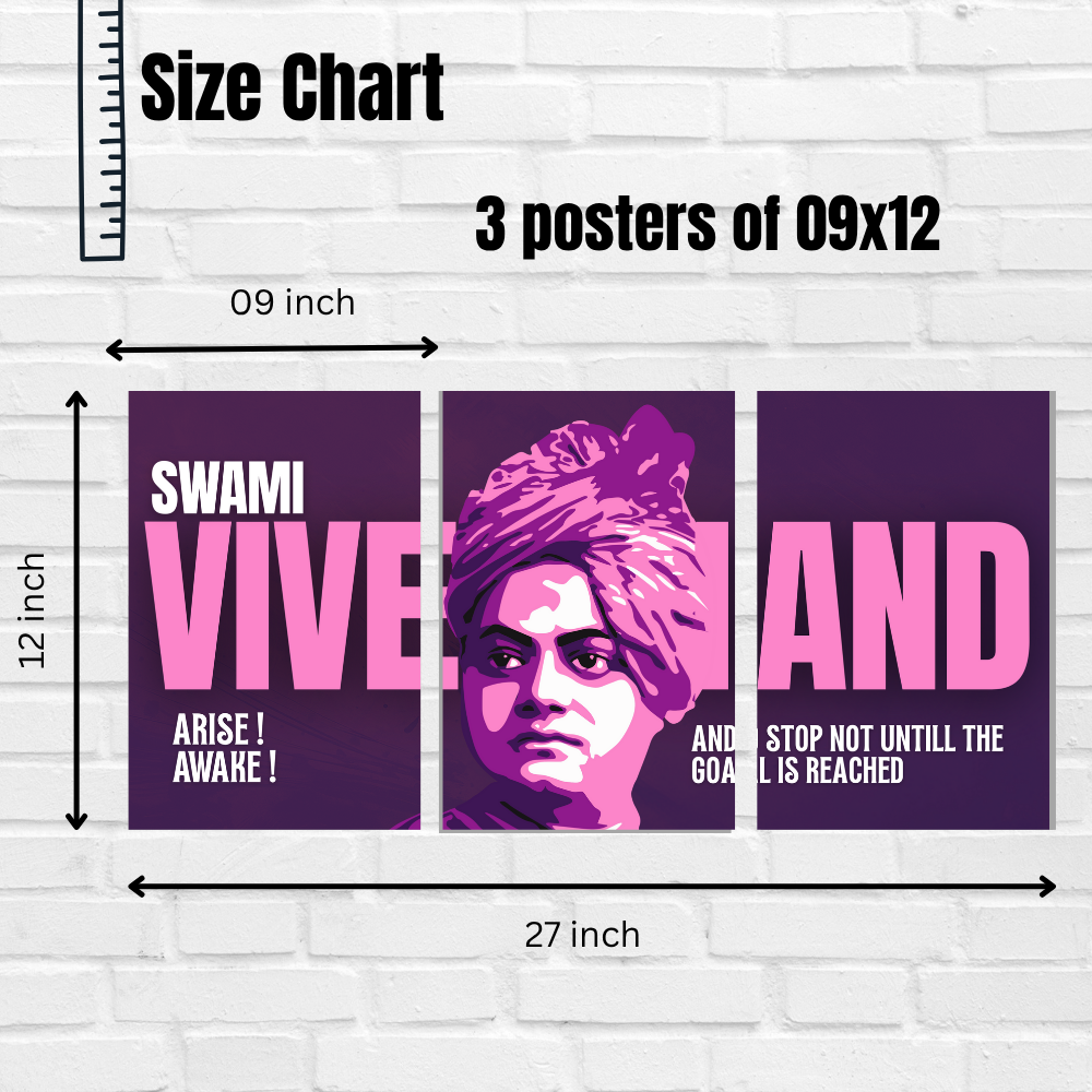 Swami Vivekananda 3-Piece Poster | Motivational Wall Art with Quote “Arise, Awake!