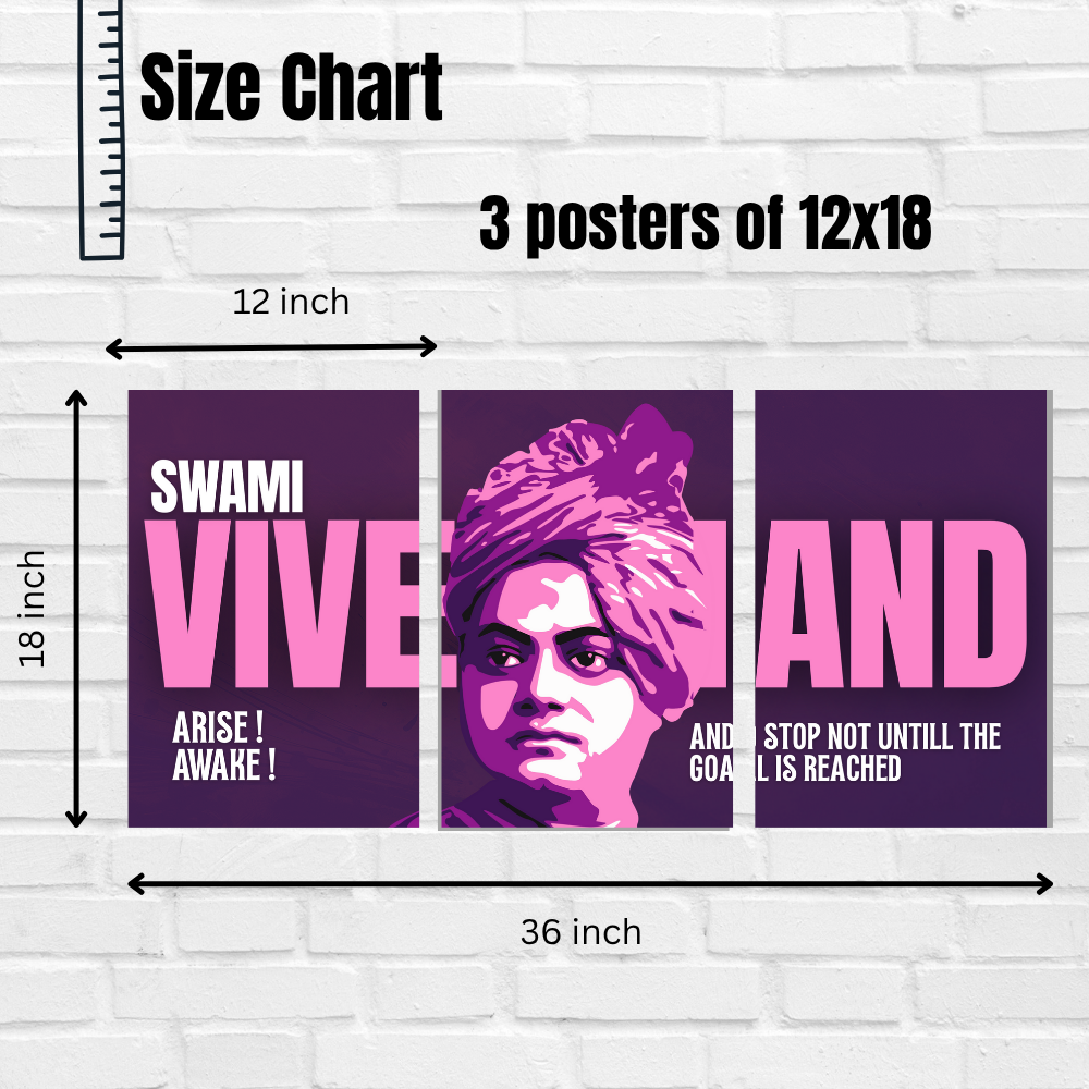 Swami Vivekananda 3-Piece Poster | Motivational Wall Art with Quote “Arise, Awake!