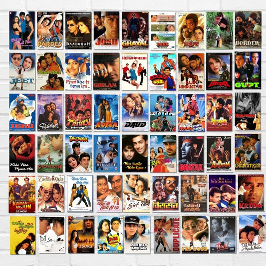 90's Bollywood Movie Posters Collage Kit 54 Pcs  Photo Design Aesthetic Wall Art Print Photos Designs for Decor, Bedroom, DIY Gallery Wall Artwork For Office Living Room Decoration