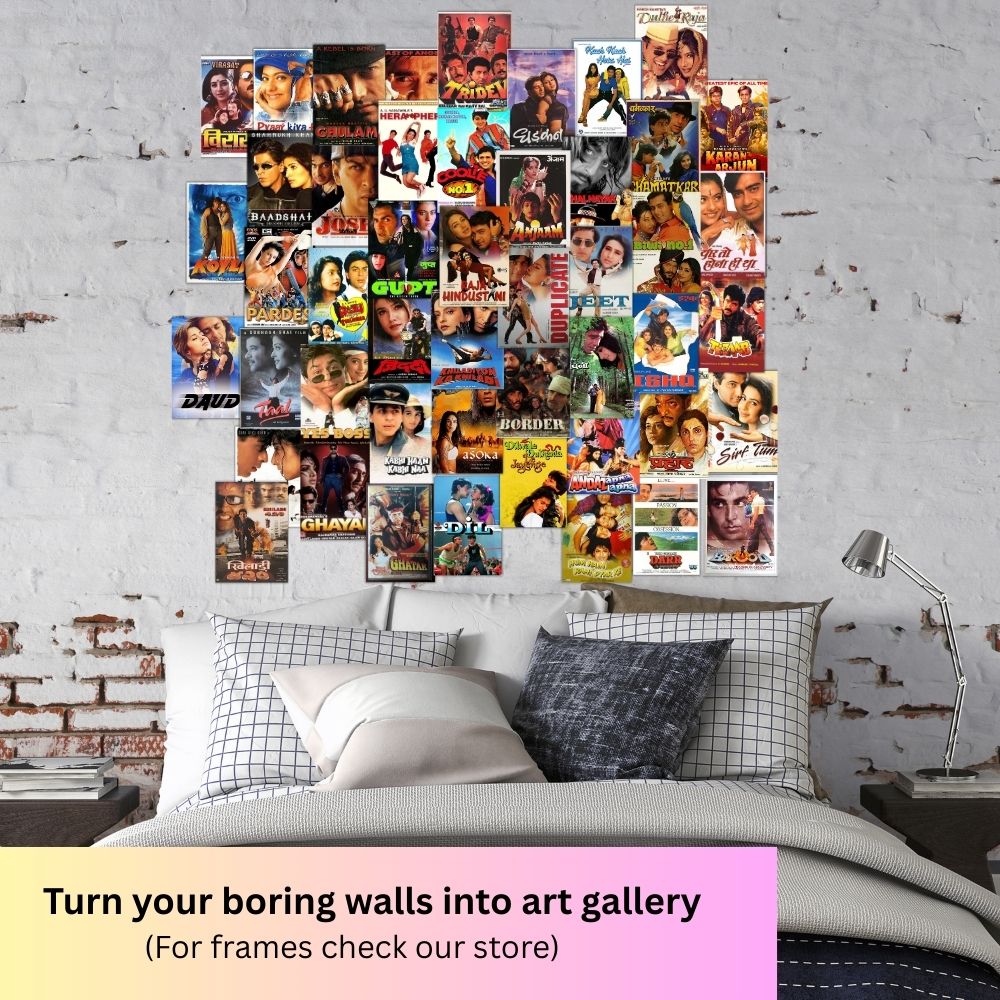 90's Bollywood Movie Posters Collage Kit 54 Pcs  Photo Design Aesthetic Wall Art Print Photos Designs for Decor, Bedroom, DIY Gallery Wall Artwork For Office Living Room Decoration