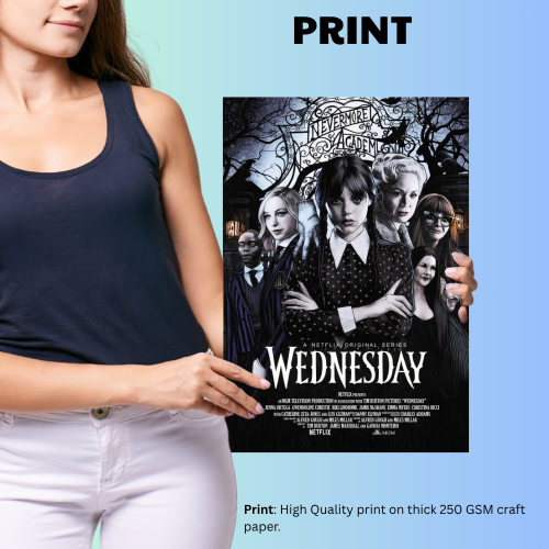 Wednesday Movie Poster Frame Horror Drama Movies Framed Posters Hollywood Artwork Painting Photo Frames for Wall Decor Home Decoration Living Room Bedroom Office Study Room Cafe