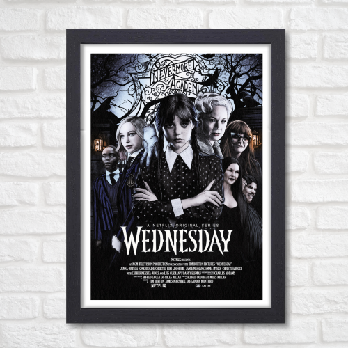 Wednesday Movie Poster Frame Horror Drama Movies Framed Posters Hollywood Artwork Painting Photo Frames for Wall Decor Home Decoration Living Room Bedroom Office Study Room Cafe