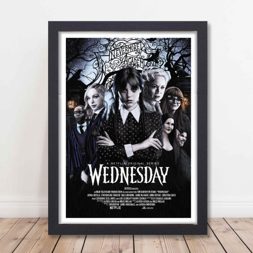 Wednesday Movie Poster Frame Horror Drama Movies Framed Posters Hollywood Artwork Painting Photo Frames for Wall Decor Home Decoration Living Room Bedroom Office Study Room Cafe