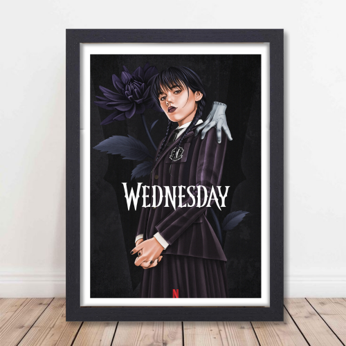 Wednesday Movie Poster Frame Horror Drama Movies Framed Posters Hollywood Film Artwork Painting Photo Frames for Wall Decor Home Decoration Living Room Bedroom Office Study Room Cafe