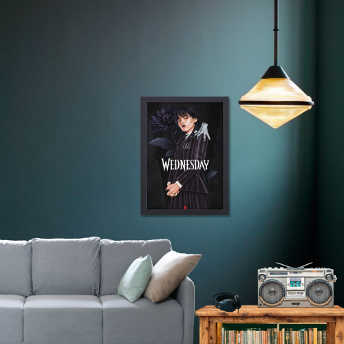 Wednesday Movie Poster Frame Horror Drama Movies Framed Posters Hollywood Film Artwork Painting Photo Frames for Wall Decor Home Decoration Living Room Bedroom Office Study Room Cafe