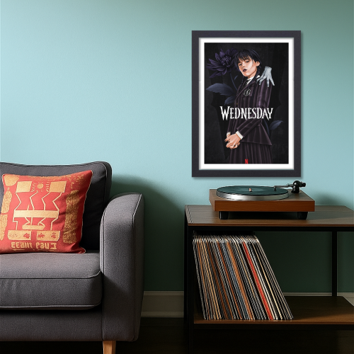 Wednesday Movie Poster Frame Horror Drama Movies Framed Posters Hollywood Film Artwork Painting Photo Frames for Wall Decor Home Decoration Living Room Bedroom Office Study Room Cafe