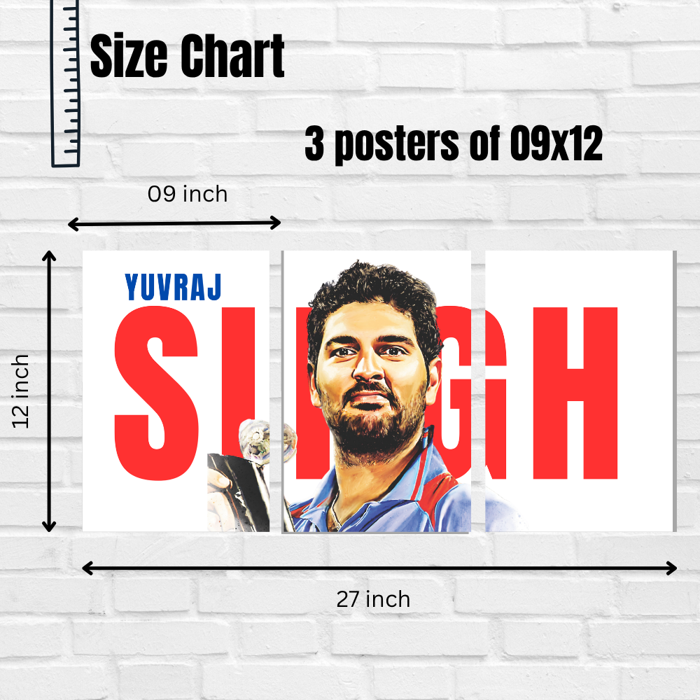 Yuvraj Singh 3-Piece Poster | Indian Cricket Legend Wall Art
