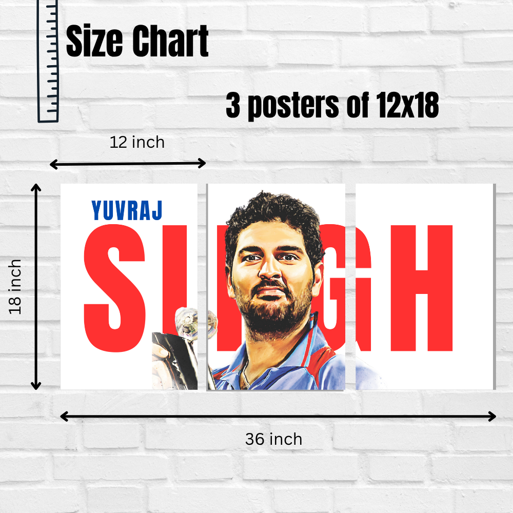 Yuvraj Singh 3-Piece Poster | Indian Cricket Legend Wall Art
