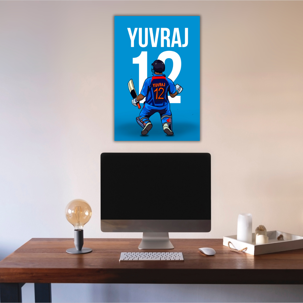 Yuvraj Singh Frame Poster Indian Cricket Player Framed Posters Cricketers Photo Frames For Wall Decor Room Decoration Living Room & Office Canvas