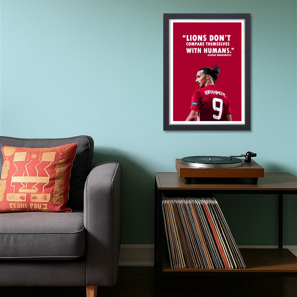 Zlatan Ibrahimovic Poster Frame footballer Motivational Quote Framed Posters Game Sport Players Artwork Canvas Painting with Photo Frames for wall decor for Livingroom restraunt cafe Boys room bedroom turf Home & Office Decoration