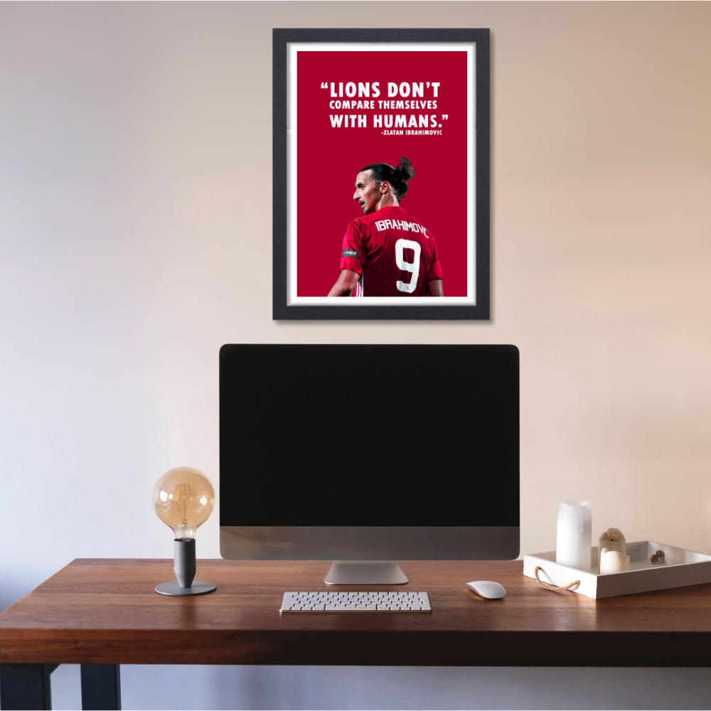 Zlatan Ibrahimovic Poster Frame footballer Motivational Quote Framed Posters Game Sport Players Artwork Canvas Painting with Photo Frames for wall decor for Livingroom restraunt cafe Boys room bedroom turf Home & Office Decoration