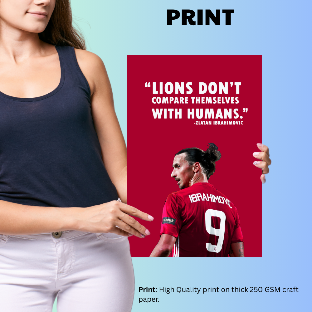 Zlatan Ibrahimovic Poster Frame footballer Motivational Quote Framed Posters Game Sport Players Artwork Canvas Painting with Photo Frames for wall decor for Livingroom restraunt cafe Boys room bedroom turf Home & Office Decoration