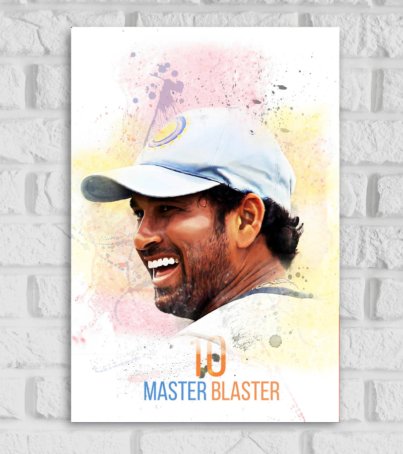 Sachin Tendulkar Indian Cricketer God Of Cricket Sports Player Cricket World Cup T20 IPL Motivational Quote Blue Orange & White Color Inspiring Posters Matte Finish Wall Decor Posters Frame
