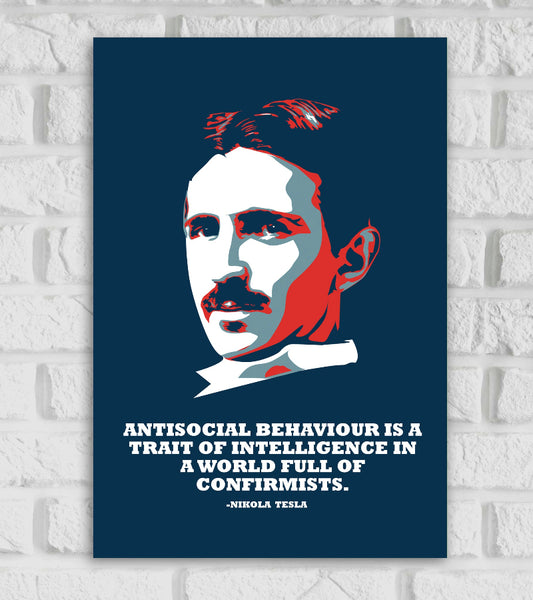 Nikola Tesla Serbian-American Inventor Motivational Inspiring Quote The Design of the Modern Alternating  Futurist Blue Red & White Color Matte Finish Poster Frame