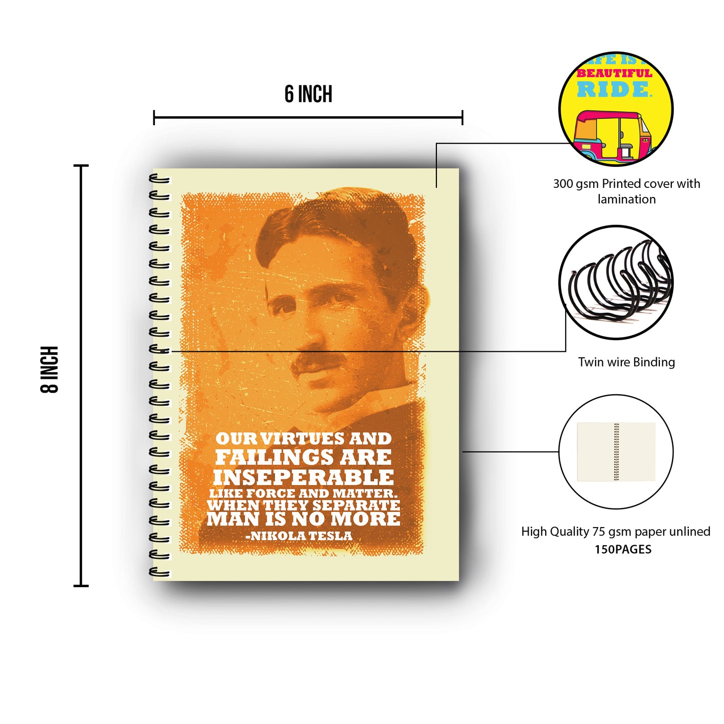 Nikola Tesla Printed Notebook