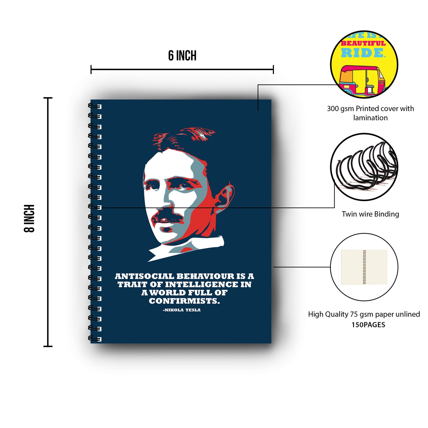 Nikola Tesla Printed Notebook