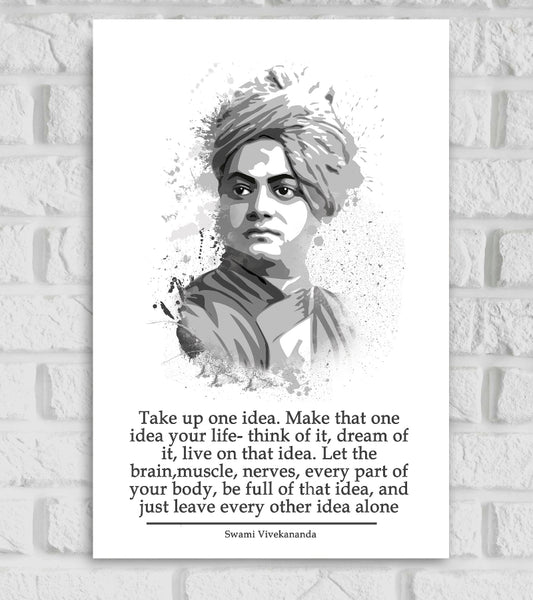 Swami Vivekananda Indian Hindu Monk and Philosopher Motivational Inspiring Quote Author, Religious Teacher and the Chief Disciple of the Indian Mystic Ramakrishna Black & White Color Matte Finish Poster Frame